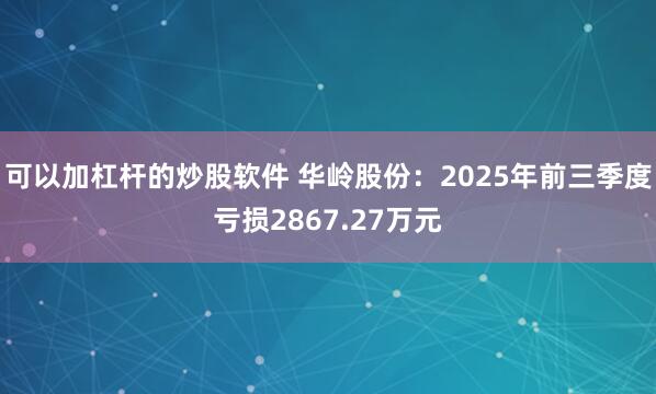 可以加杠杆的炒股软件 华岭股份：2025年前三季度亏损2867.27万元